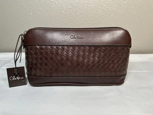 Cole Haan Brown Woven Leather Travel Toiletry Bag Shave Dopp Kit Makeup Case NEW - Picture 1 of 8