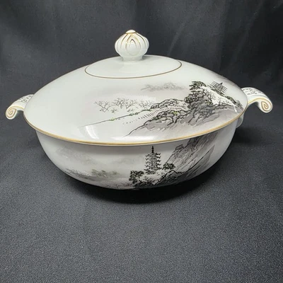 Fukagawa Arita Landscape Covered Vegetable Bowl / Soup Tureen Hand Painted VTG - Image 1 of 4