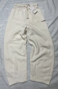 NEW Zara High Waisted Jogger Sweatpants Wide Leg Off White Size S Upper Eastside - Picture 1 of 10