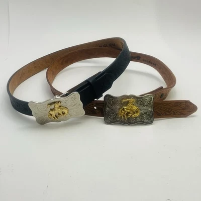 2 cinturones Justin para niños y hebillas BUCKIN' BRONCO negro/marrón grano superior cuero de vaca Foto 1 de 4