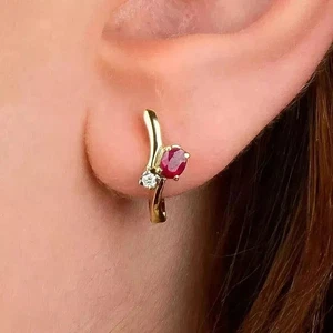 2Ct Oval Cut Lab Created Ruby Women's Hoop Earrings 14K Yellow Gold Plated - Picture 1 of 3