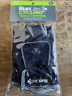 RunLites Cycling Bike Padded Fingerless Light Gloves With Battery Navy Sz Large - Image 1 of 4