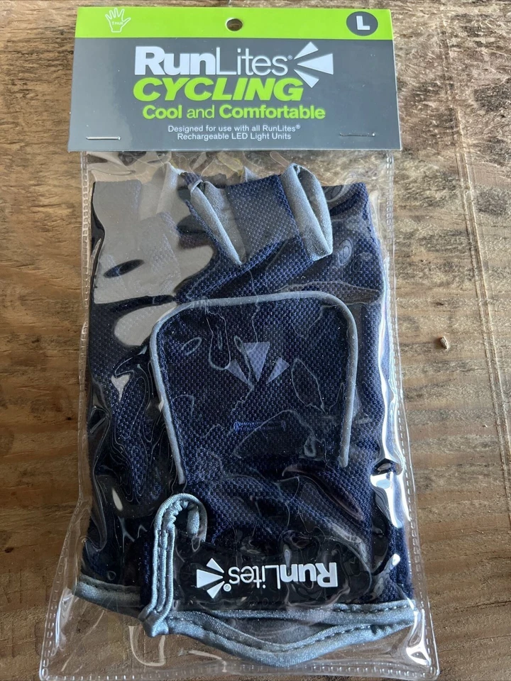RunLites Cycling Bike Padded Fingerless Light Gloves With Battery Navy Sz Large - Image 1 of 4