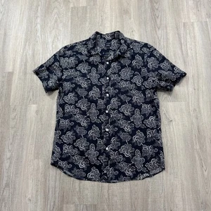 J Crew Short Sleeve Leaf Print Casual Shirt Men's Large Blue White Floral Preppy - Picture 1 of 9