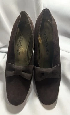 Yves Saint Laurent Vintage Brown Suede Bow Shoes  Spool  Heel YSL - Image 1 of 4