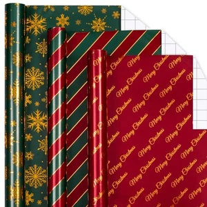 MAYPLUSS Shiny Christmas Wrapping Paper 17In x 120In Roll Classic Red Green - Picture 1 of 6