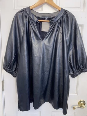 Top Marc New York para mujer 3X Plus negro imitación cuero manga abullonada abotonada nuevo con etiquetas Foto 1 de 4