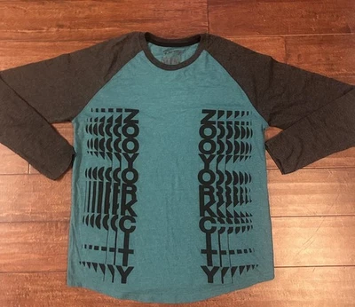 Camiseta Y2K Zoo York Para Hombres Azul Gris Mármol Cuello Redondo Manga Larga Camiseta Logo Informal Foto 1 de 2