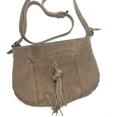 LUCKY BRAND Tan  Suede Leather Crossbody Handbag w/Tassel Hippie Boho - Image 1 of 4