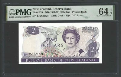 New Zealand 2 Dollars (1981-92) P170c Uncirculated Graded 64 - Image 1 of 2