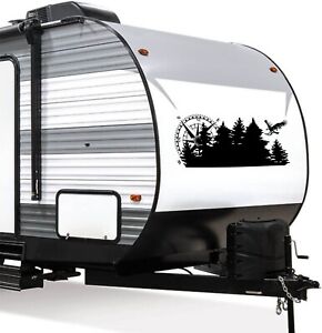 Camper RV Decal, Camping Sticker, American Flag USA Travel Logo Adventure Awaits