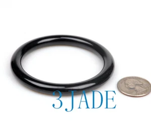 58.5mm Natural Black Nephrite Jade Round Bangle Bracelet w/ Certificate - Picture 1 of 11