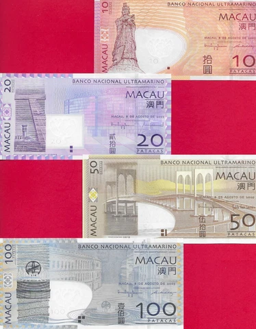 Macau Macao 10 20 50 100 patacas BNU 2005-09 set of 4 Uncirculated Cover