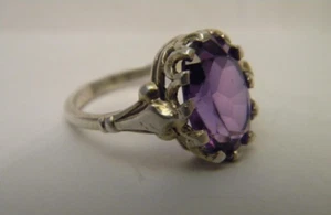 Silver Ring USSR Vintage 875 Jewelry Of Purple Stone Amethyst Women 1950s Size 8 - Picture 1 of 9