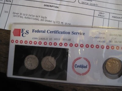 1909-D $5 GOLD INDIAN Head Half EAGLE W/PAPERWORK SEE INFO - Image 1 of 4