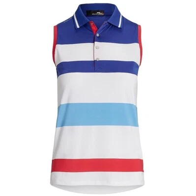 New Womens RLX Golf Performance Striped Sleeveless 4-Snap Polo Size M MSRP $110 - Изображение 1 из 4