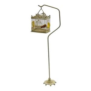 Antique German Dollhouse Miniature Bird Cage & Yellow Cardinal - Picture 1 of 11