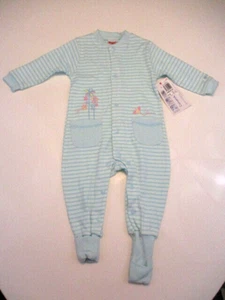 Vtg SNUGABYE Sleeper Girls 9 mos Terry Outfit Convert-A-Foot Aqua Striped NWT - Picture 1 of 15
