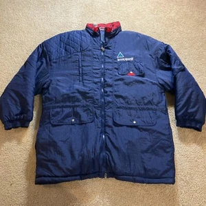 Vintage 80s Le Coq Sportif Bench Coat Stadium Training Blue Jacket Size Mens M - Picture 1 of 16