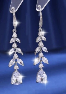New Cubic Zirconia Hook Earrings Drop Dangle Silver Wedding Prom Pageant Au - Picture 1 of 9