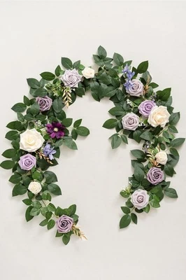 Ling's Moment 5FT Light Purple Artificial Flower Garland w/ Rose Leaves for Wedd - Image 1 of 4