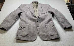 VTG Levi's Western Wear Mens Blazer Grey Herringbone Elbow Pads 44R - Picture 1 of 10