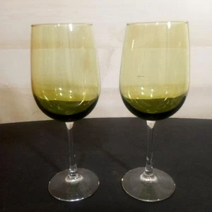 Libbey Olive Green Tall Stemmed Wine Glasses Set of Two - Picture 1 of 4