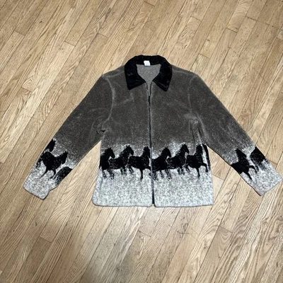 Chaqueta De Colección Para Mujer’s Med Fleece Cremallera Completa Años 90’s Caballos EE. UU. Pila de Felpa  Foto 1 de 4