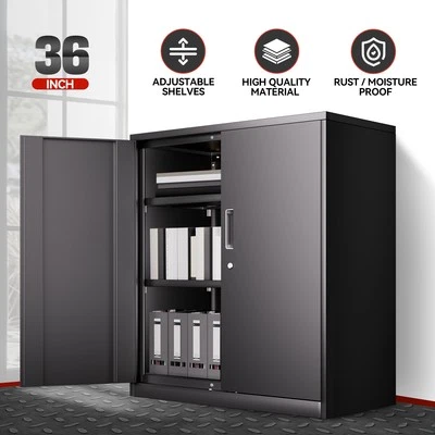 Gabinete de herramientas de almacenamiento de metal resistente bloqueable negro 36" con estantes ajustables Foto 1 de 4