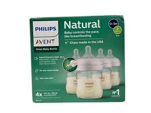 Philips Avent natürliche Glas Babyflaschen + natürliche Reaktion Brustwarzen 4 Unzen 4 Stück OVP - Bild 1 von 5