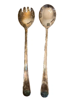 "Juego de ensalada plateada con patrón de concha Sheffield England de colección 9,5"" de largo" Foto 1 de 3