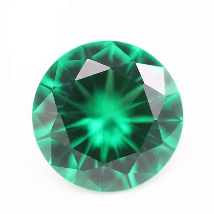 Round Cut Synthetic Emerald Fine AAA Loose Gemstone For Making All Type Jewelry - Image 1 of 4