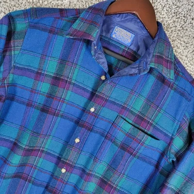 Vintage Pendleton Wool Shirt Mens Medium Plaid Button Up L/S Flannel USA Made - Image 1 of 4