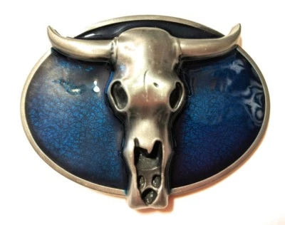 ✖ WESTERN Calavera Vaquero Estilo Rodeo ✖ Hebilla de Cinturón Buck ✖ Azul Plata Antigua Foto 1 de 4