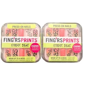 FING'RS PRINTS PRESS-ON 24 PRE-GLUED NAILS STREET BEAT Animal Print Orange SET 2 - Picture 1 of 7