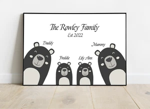 Personalisierter Bärenfamiliendruck, Weihnachtsgeschenk für Mama und Papa, Einweihung - Bild 1 von 6