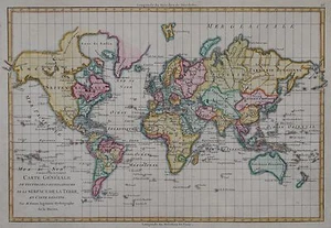 Mappamondo - Rigobert Bonne 1780 - Carte Générale De Toutes Les Parti -worldmap - Picture 1 of 3
