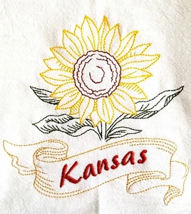 FIORE DI STATO-KANSAS-MACCHINA GIRASOLE SACCO FARINA RICAMATO TOVAGLIOLO - Foto 1 di 2