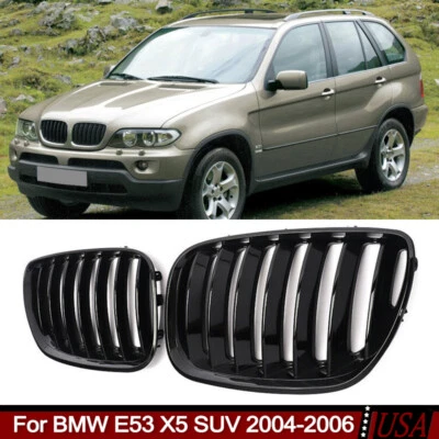 For BMW E53 X5 SUV 2004-2006 Gloss Black Front Radiator Hood Kidney Grille Grill Foto 1 de 4