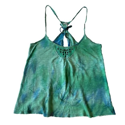 Free People Top S Tanque Sin Espalda Tie Dye Azul Verde Columpio Abierto Tachonado Bohemio Foto 1 de 4