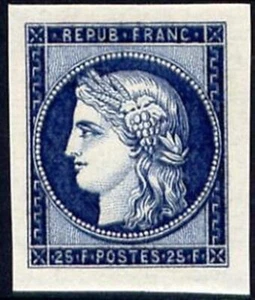 FRANCE STAMP YVERT N° 831 " CENTENAIRE DU TIMBRE 25F BLEU NON DENTELE" NEUF X TB - Imagen 1 de 1