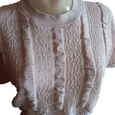 Camiseta Pequeña Vintage Rosa Pálido Texturizada Manga Corta Tejida Años 80 New Wave Foto 1 de 4
