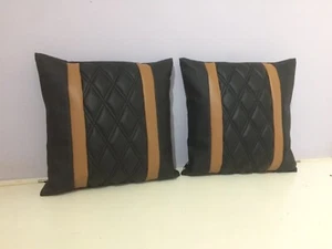 2 diamond quilted pillow covers - 38 x 38cm rock and roll bed cushions tan - Picture 1 of 3