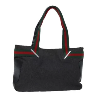 GUCCI Web Sherry Line Tote Bag Denim Black Red Green 73983 Auth ep4159 - Picture 1 of 20