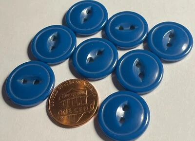 Set of 8 Vintage NOS Glossy Teal Blue  Plastic Cat Eye Buttons 3/4" 19mm 14820 - Image 1 of 2