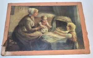EINZIGARTIGER antiker armer Haushaltsbandrahmen Druck von Frau, Jugend und Baby - Bild 1 von 5