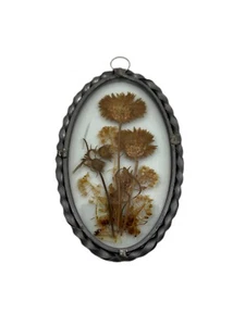 Lasting Impressions Real Pressed Flowers in Glass w/ Oval Metal Frame Suncatcher - Picture 1 of 3