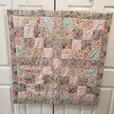 VTG Lap Blanket Tied Patchwork Quilt Wheelchair Thick Heavy Pink Roses 37x37