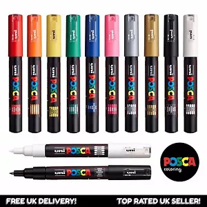 Posca PC-1M Paint Marker Art Pen - Professional 12 pen Set - Extra Black + White - Picture 1 of 11