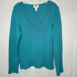 Top para mujer TALBOTS talla XL 100 % turquesa acrílico tejido cuello en V suéter ganchillo - Imagen 1 de 9